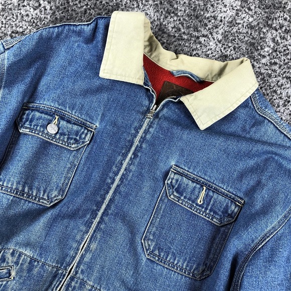 Gap Blue Jeans Jacket Mens XL Blue Denim T-Bird Patch Lined Bomber Workwear - Picture 2 of 12